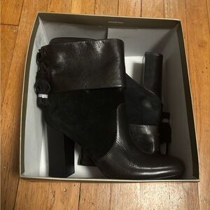 Black Leather Suede Ankle Boots